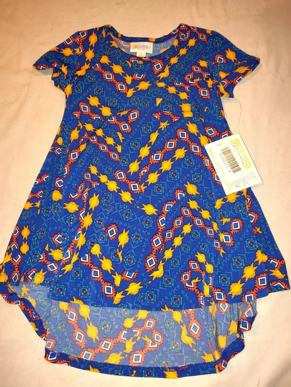 LuLaRoe Kids Scarlett Dress Size 2 NWT Dark Blue Colored Aztec Pattern NEW